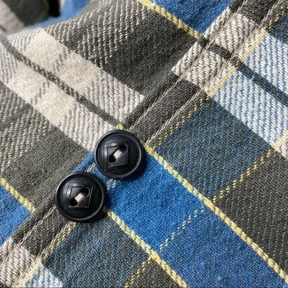 Polo Ralph Lauren Gray & Blue Plaid Cotton Flannel Button Up Shirt